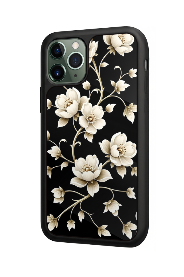 iPhone 11 Pro Uyumlu Yaldizli Cicek Tasarımlı Glossy Premium Kılıf