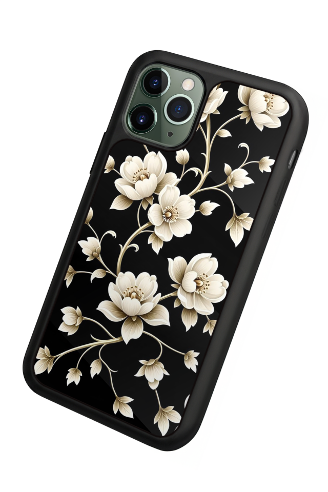 iPhone 11 Pro Uyumlu Yaldizli Cicek Tasarımlı Glossy Premium Kılıf