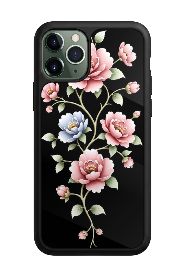 iPhone 11 Pro Uyumlu Yaldizli Cicek Tasarımlı Glossy Premium Kılıf