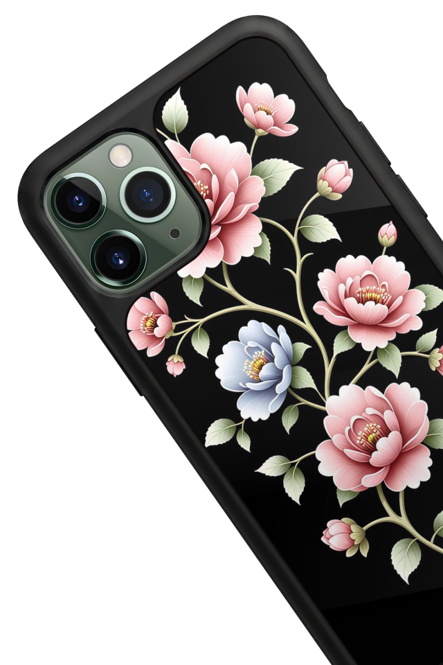 iPhone 11 Pro Uyumlu Yaldizli Cicek Tasarımlı Glossy Premium Kılıf