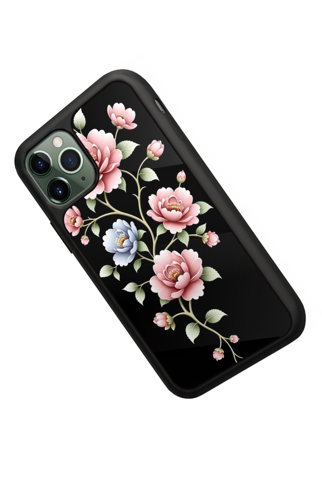 iPhone 11 Pro Uyumlu Yaldizli Cicek Tasarımlı Glossy Premium Kılıf