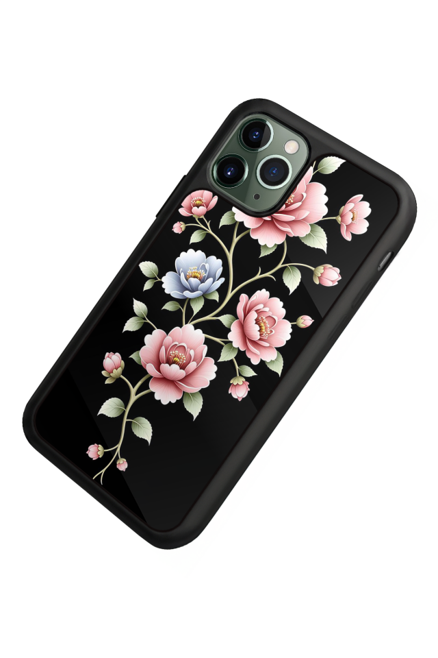 iPhone 11 Pro Uyumlu Yaldizli Cicek Tasarımlı Glossy Premium Kılıf