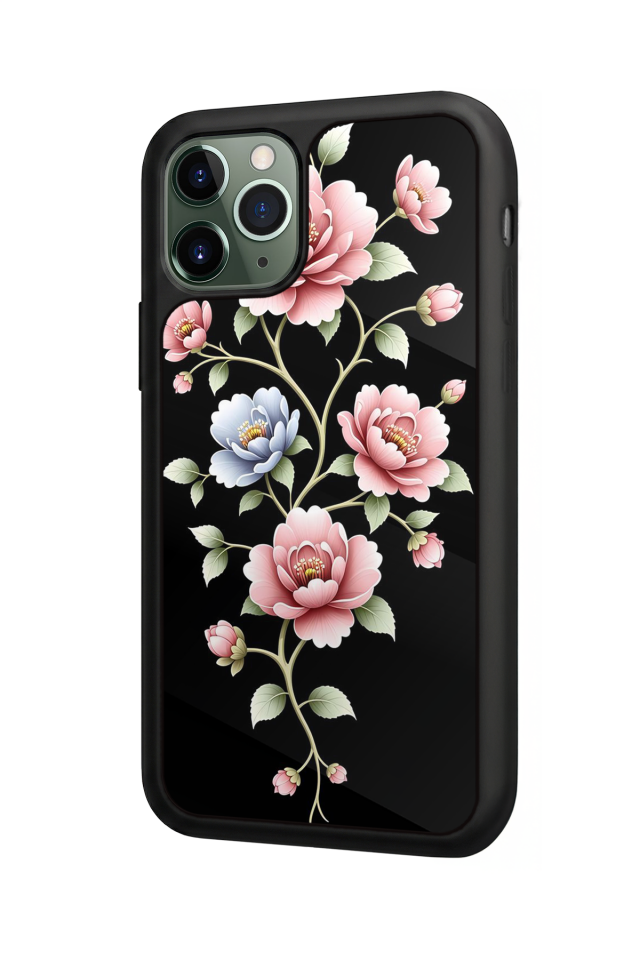 iPhone 11 Pro Uyumlu Yaldizli Cicek Tasarımlı Glossy Premium Kılıf