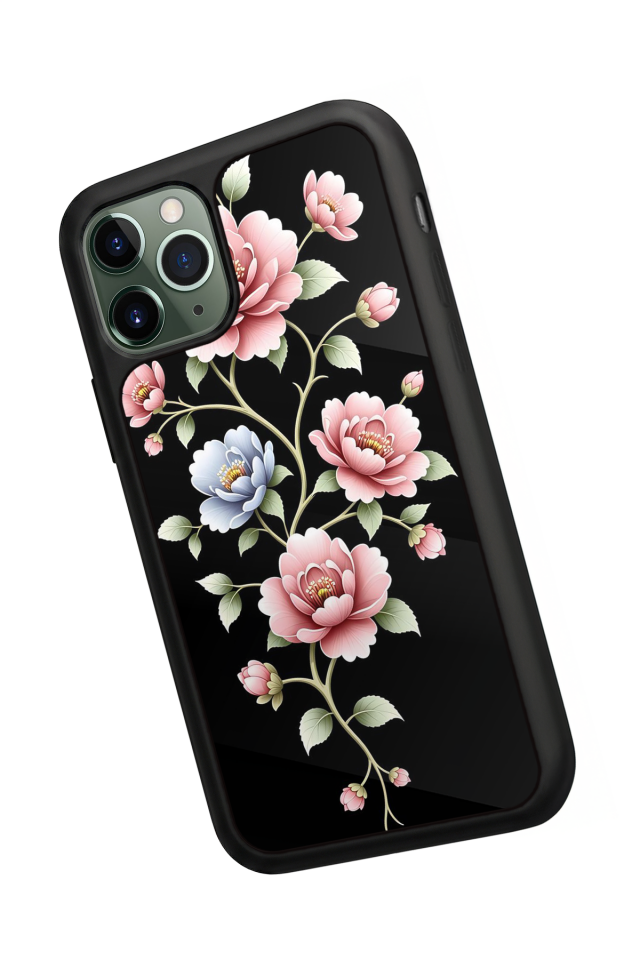 iPhone 11 Pro Uyumlu Yaldizli Cicek Tasarımlı Glossy Premium Kılıf