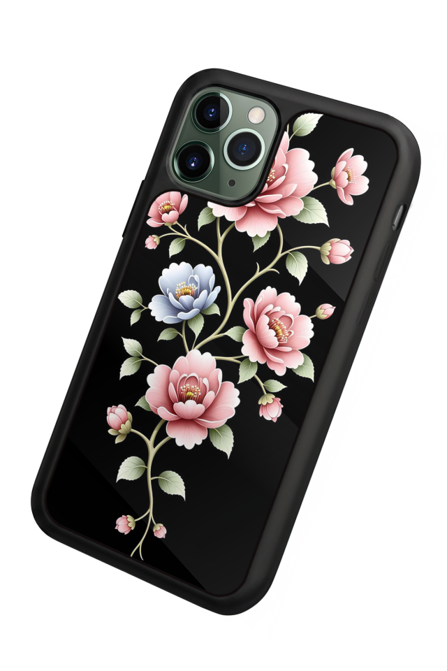 iPhone 11 Pro Uyumlu Yaldizli Cicek Tasarımlı Glossy Premium Kılıf