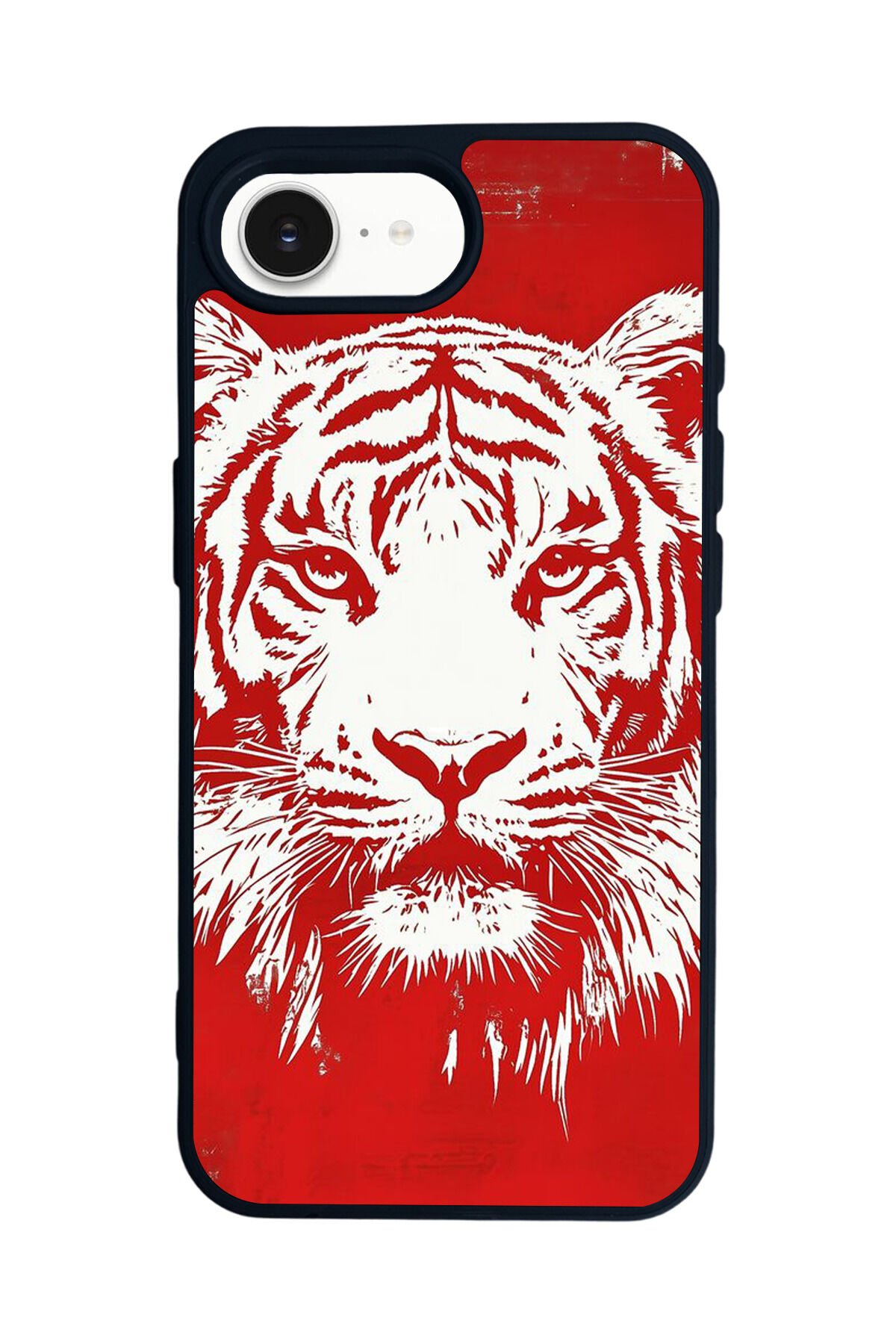 iPhone 16E Uyumlu Kirmizi ve Kaplan Tasarımlı Glossy Premium Kılıf
