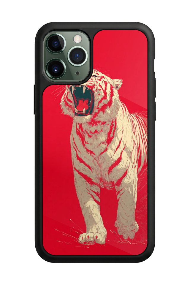 iPhone 11 Pro Uyumlu Kirmizi ve Kaplan Tasarımlı Glossy Premium Kılıf