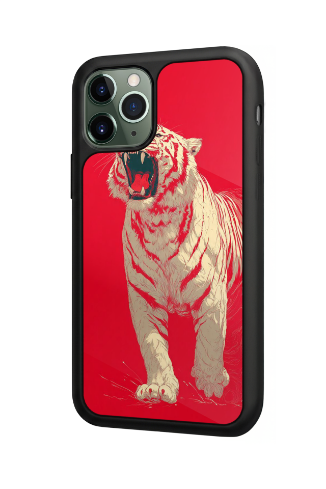 iPhone 11 Pro Uyumlu Kirmizi ve Kaplan Tasarımlı Glossy Premium Kılıf