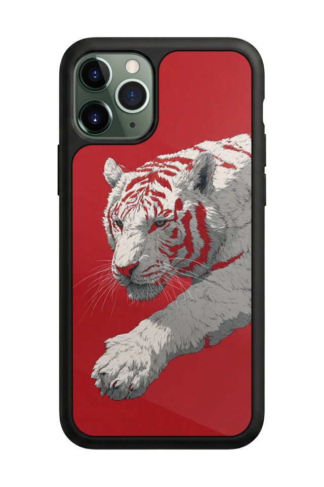 iPhone 11 Pro Uyumlu Kirmizi ve Kaplan Tasarımlı Glossy Premium Kılıf