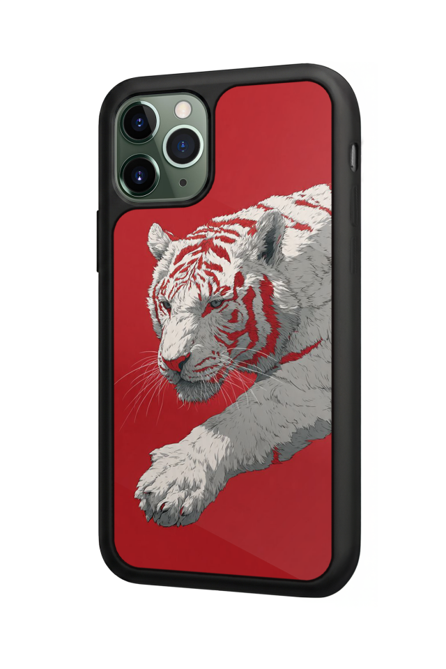 iPhone 11 Pro Uyumlu Kirmizi ve Kaplan Tasarımlı Glossy Premium Kılıf