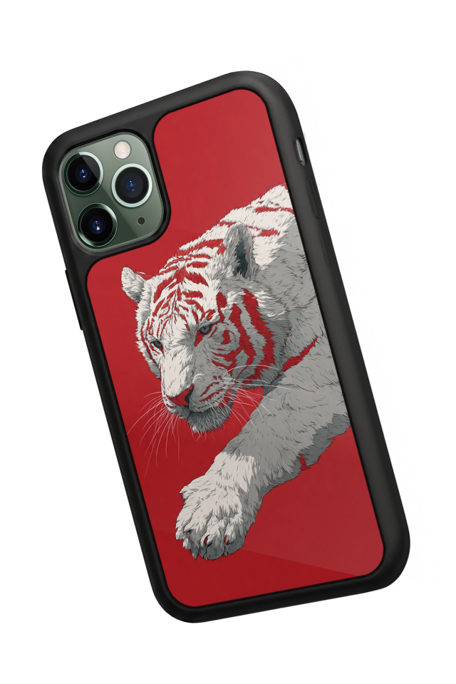 iPhone 11 Pro Uyumlu Kirmizi ve Kaplan Tasarımlı Glossy Premium Kılıf