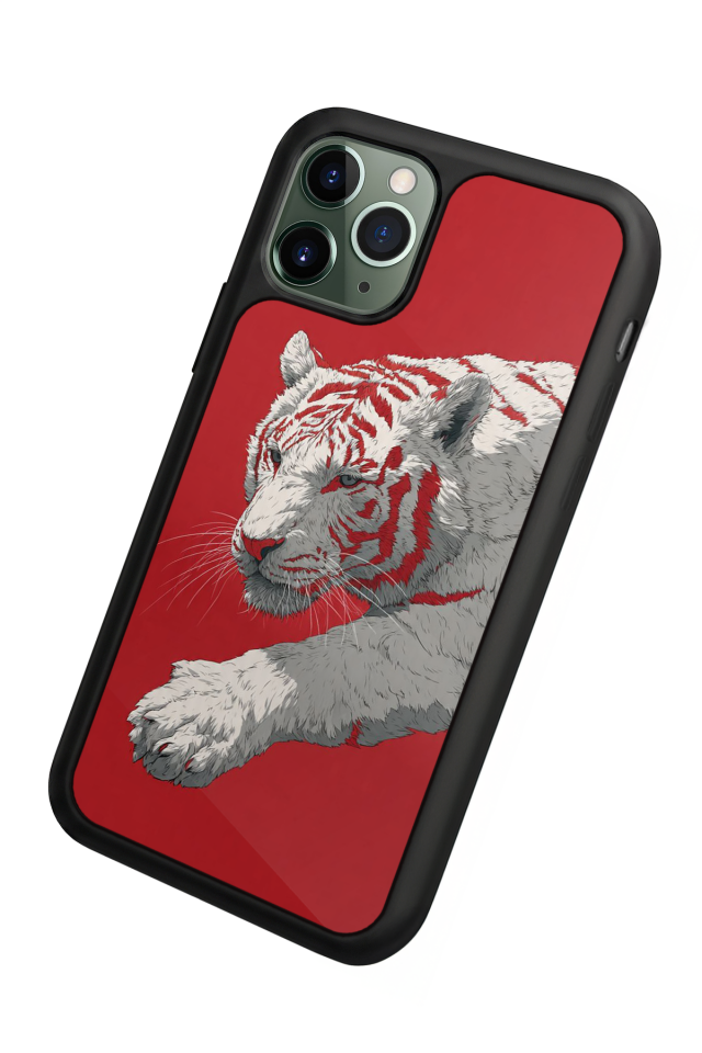 iPhone 11 Pro Uyumlu Kirmizi ve Kaplan Tasarımlı Glossy Premium Kılıf