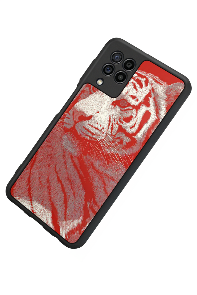 Samsung Galaxy M22 Uyumlu Kirmizi ve Kaplan Tasarımlı Glossy Premium Kılıf