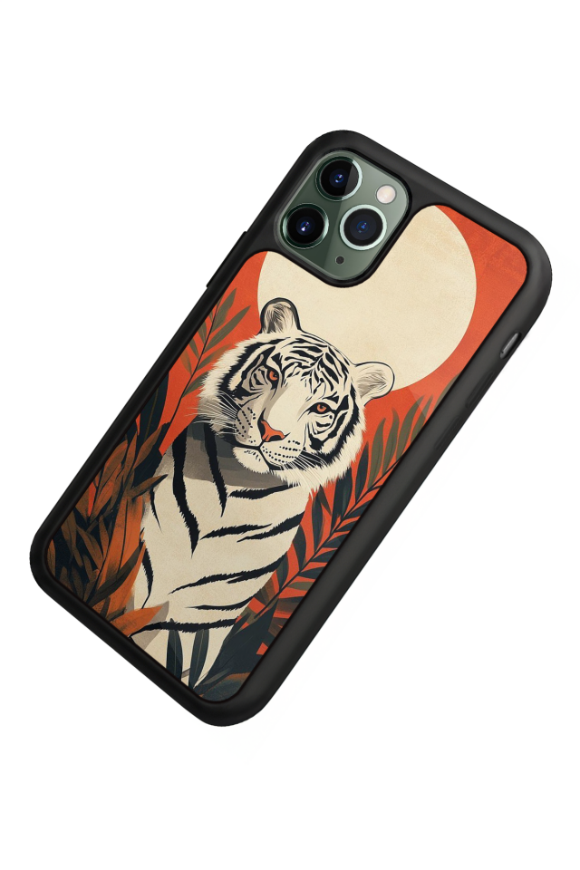 iPhone 11 Pro Uyumlu Kirmizi ve Kaplan Tasarımlı Glossy Premium Kılıf