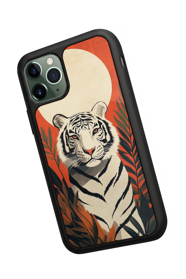 iPhone 11 Pro Uyumlu Kirmizi ve Kaplan Tasarımlı Glossy Premium Kılıf