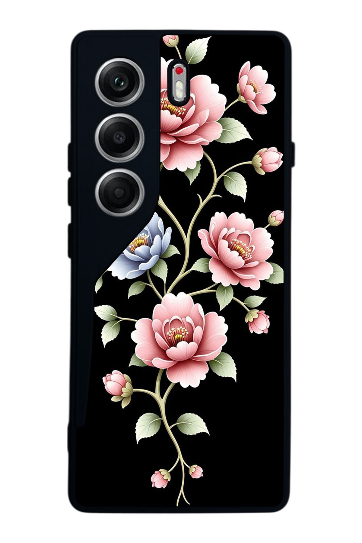 Tecno Camon 40 Uyumlu Yaldizli Cicek Tasarımlı Glossy Premium Kılıf