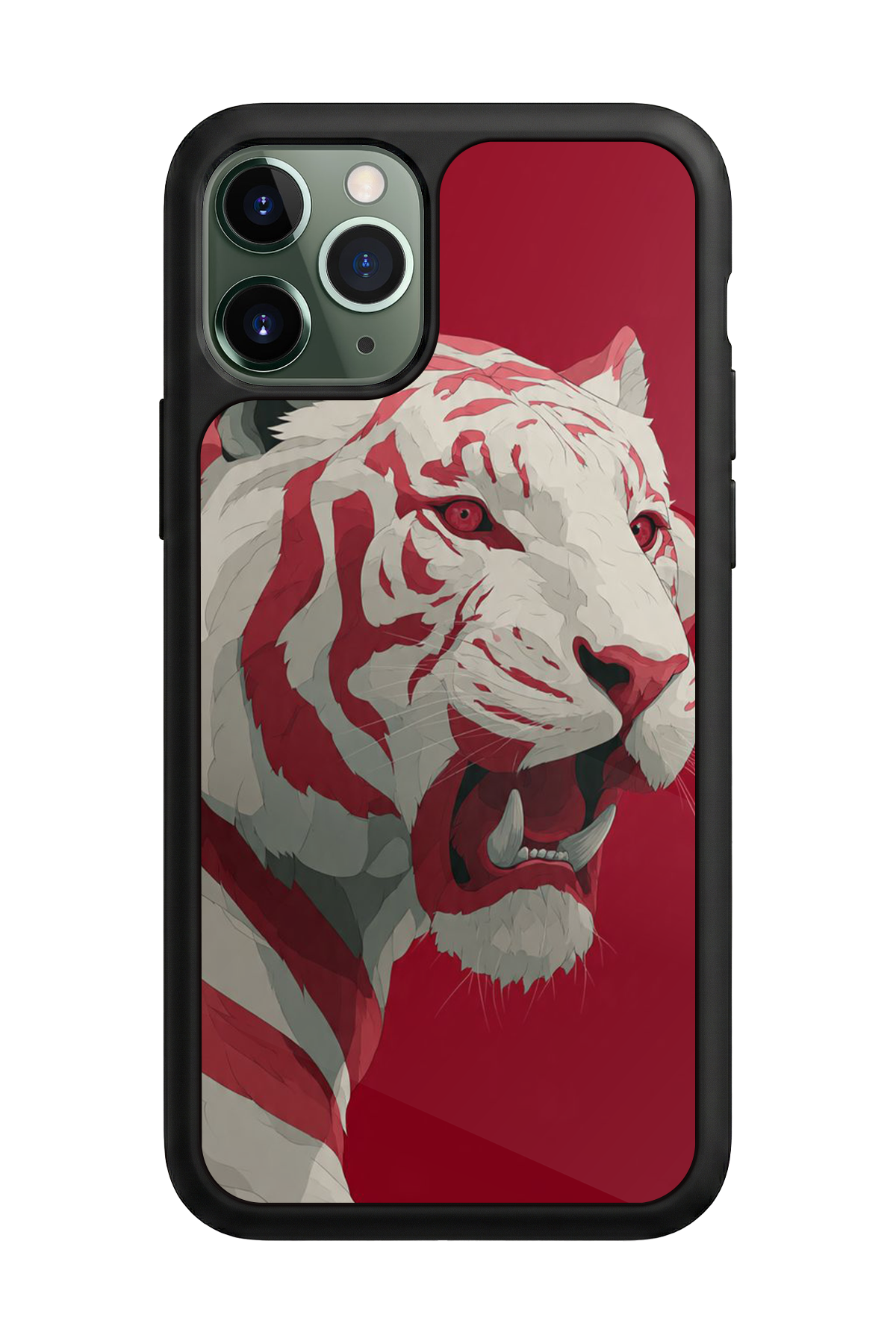 iPhone 11 Pro Uyumlu Kirmizi ve Kaplan Tasarımlı Glossy Premium Kılıf