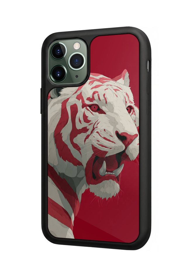 iPhone 11 Pro Uyumlu Kirmizi ve Kaplan Tasarımlı Glossy Premium Kılıf