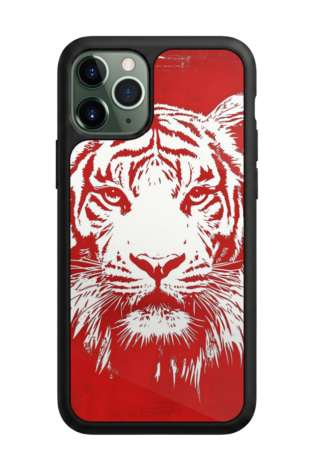 iPhone 11 Pro Uyumlu Kirmizi ve Kaplan Tasarımlı Glossy Premium Kılıf