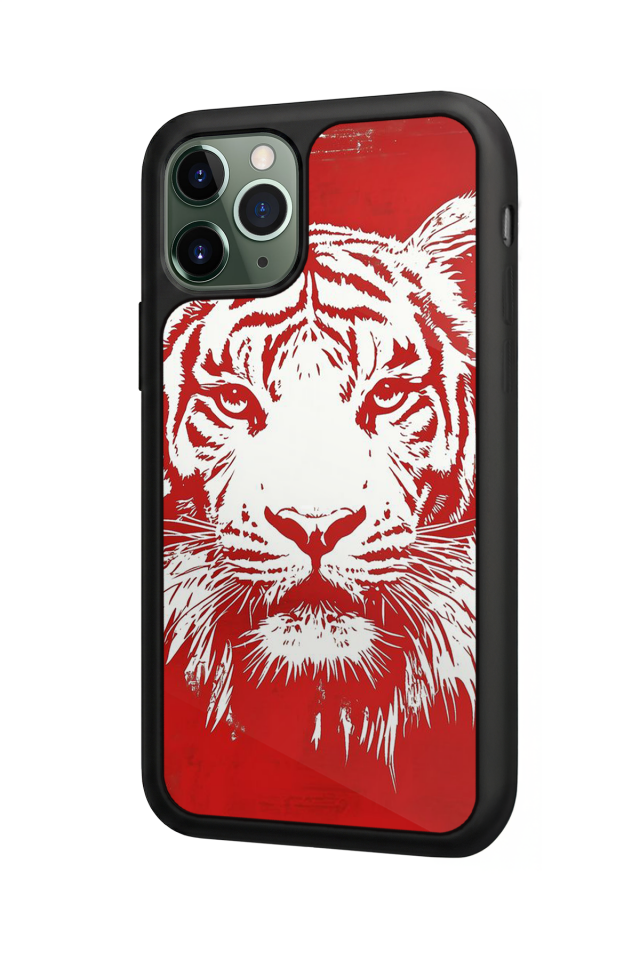 iPhone 11 Pro Uyumlu Kirmizi ve Kaplan Tasarımlı Glossy Premium Kılıf
