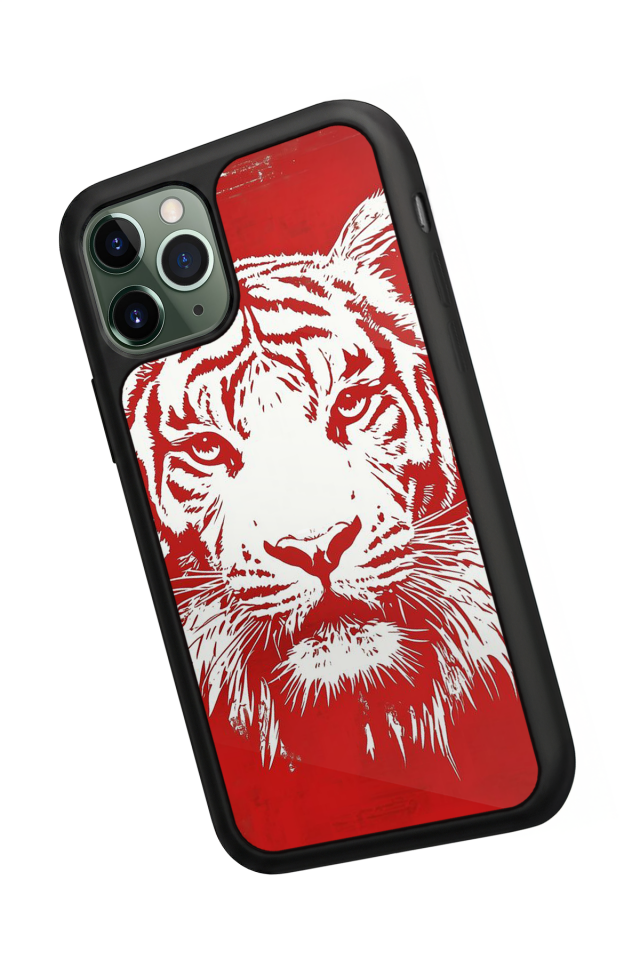 iPhone 11 Pro Uyumlu Kirmizi ve Kaplan Tasarımlı Glossy Premium Kılıf