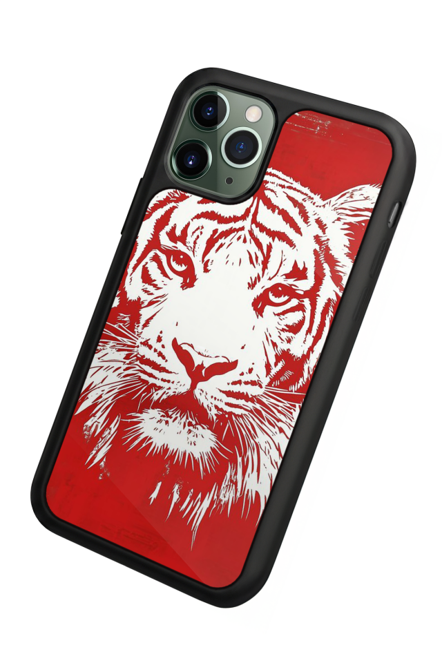 iPhone 11 Pro Uyumlu Kirmizi ve Kaplan Tasarımlı Glossy Premium Kılıf