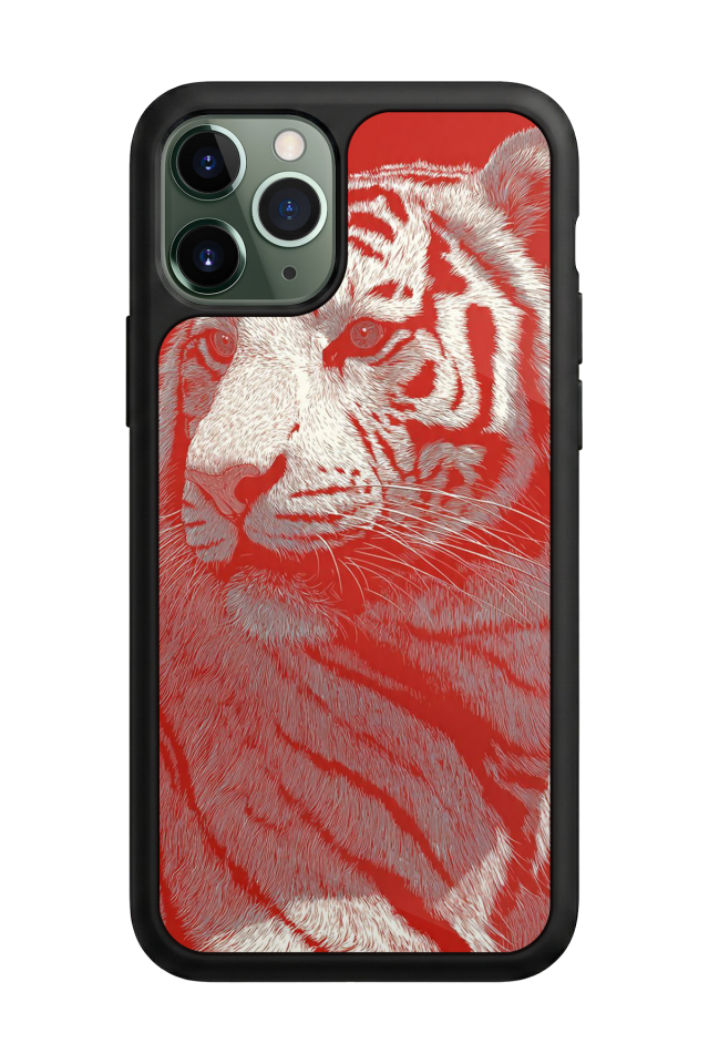 iPhone 11 Pro Uyumlu Kirmizi ve Kaplan Tasarımlı Glossy Premium Kılıf