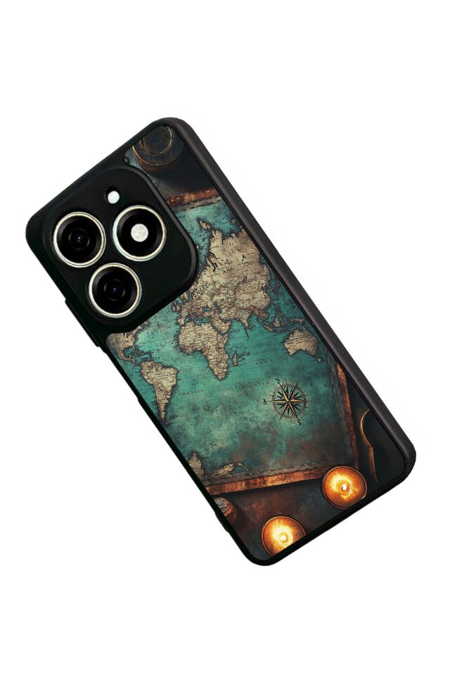 Infınıx Smart 8 Pro Uyumlu Harita Tasarımlı Glossy Premium Kılıf