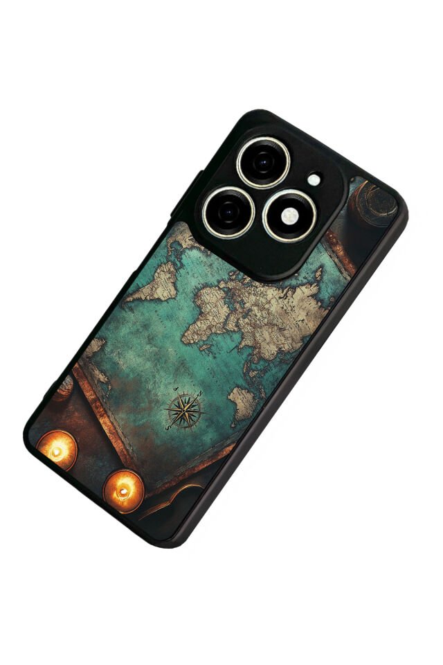 Infınıx Smart 8 Pro Uyumlu Harita Tasarımlı Glossy Premium Kılıf