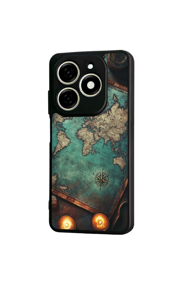 Infınıx Smart 8 Pro Uyumlu Harita Tasarımlı Glossy Premium Kılıf