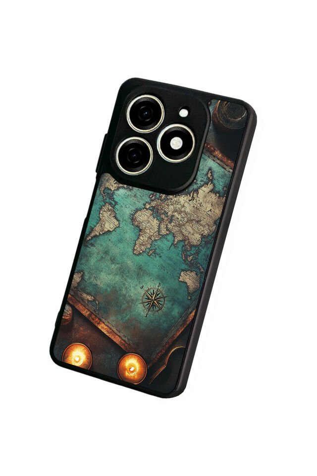 Infınıx Smart 8 Pro Uyumlu Harita Tasarımlı Glossy Premium Kılıf