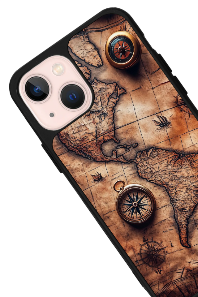 iPhone 14 Plus Uyumlu Harita Tasarımlı Glossy Premium Kılıf