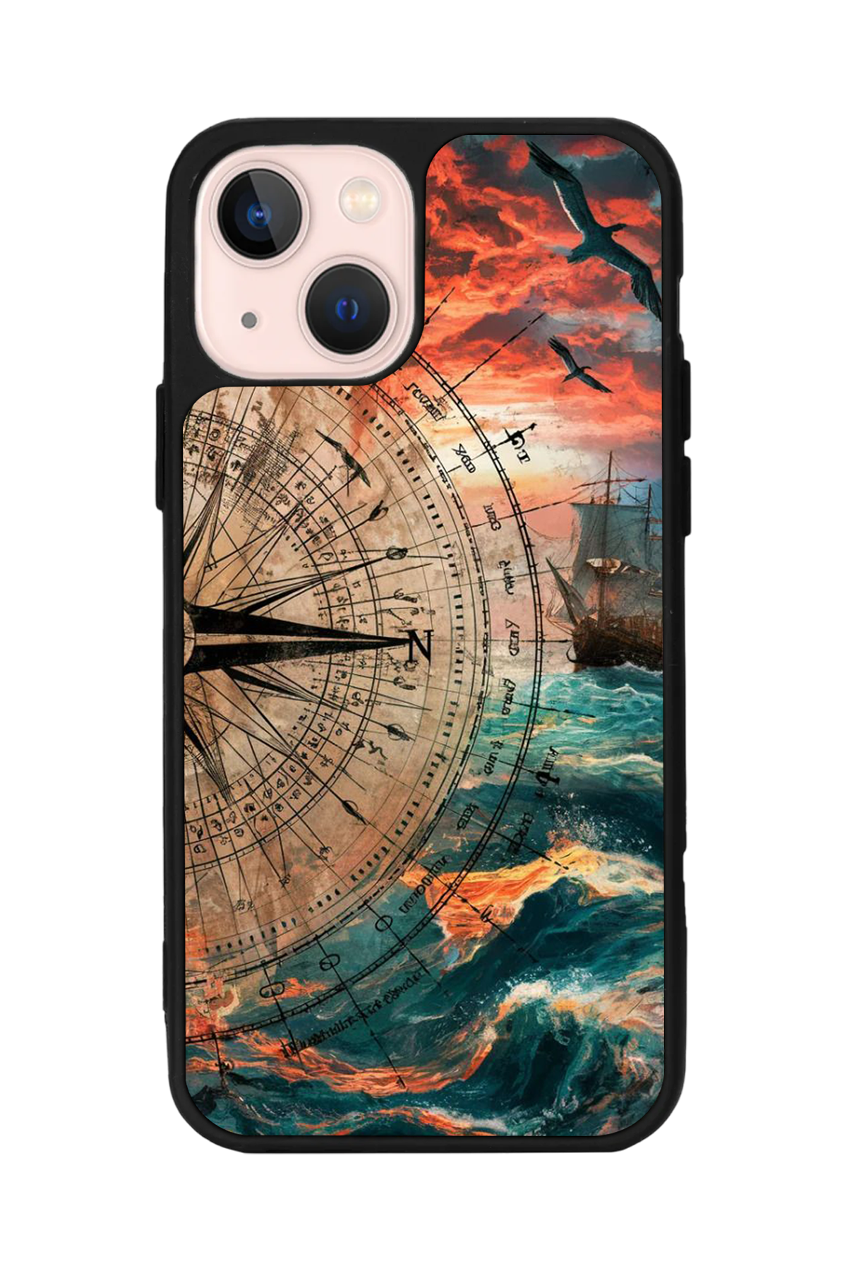 iPhone 13 Mini Uyumlu Pusula Tasarımlı Glossy Premium Kılıf