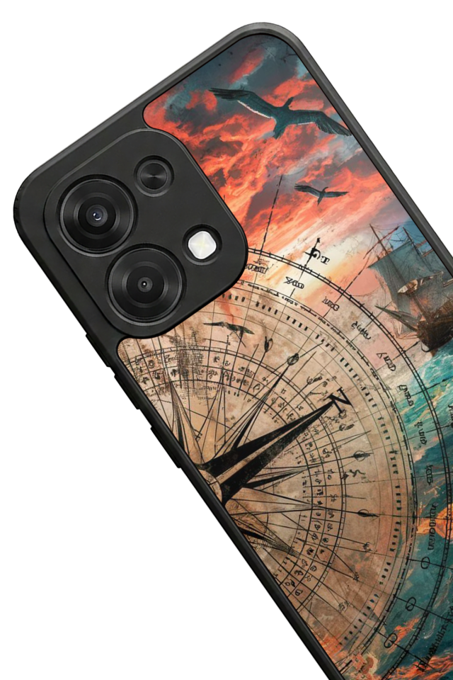 Oppo A6 Pro Uyumlu Pusula Tasarımlı Glossy Premium Kılıf