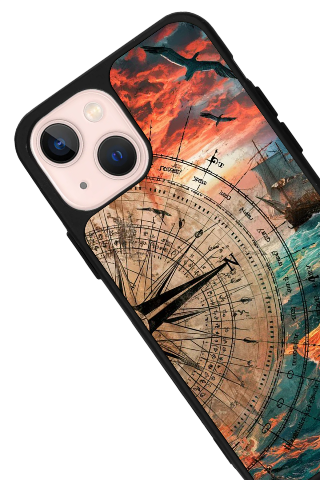 iPhone 13 Mini Uyumlu Pusula Tasarımlı Glossy Premium Kılıf