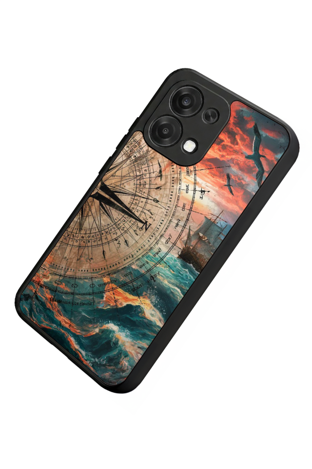 Oppo A6 Pro Uyumlu Pusula Tasarımlı Glossy Premium Kılıf