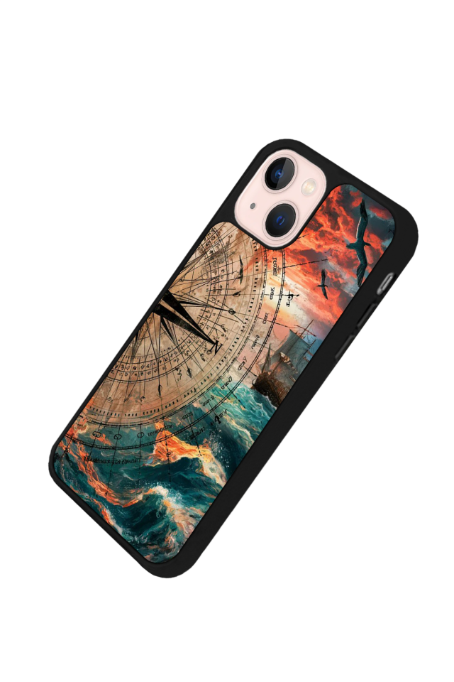 iPhone 13 Mini Uyumlu Pusula Tasarımlı Glossy Premium Kılıf