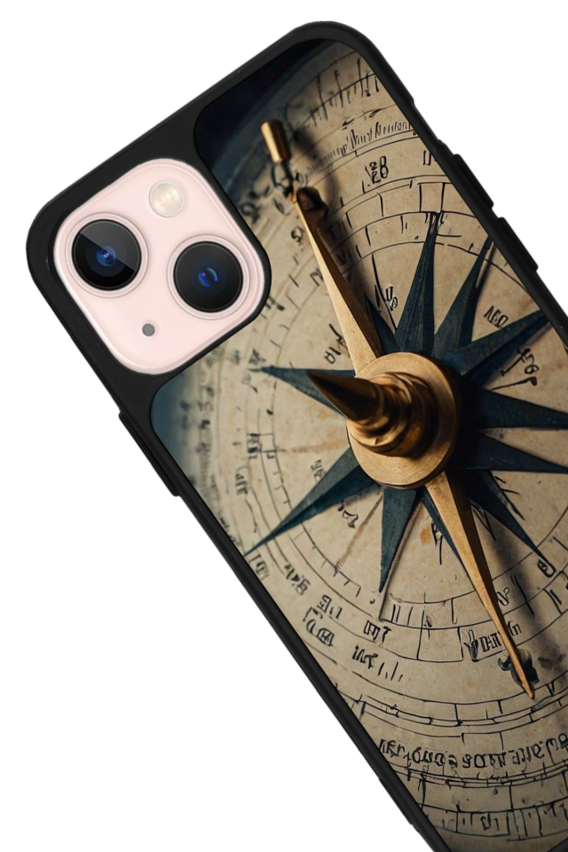 iPhone 13 Mini Uyumlu Pusula Tasarımlı Glossy Premium Kılıf