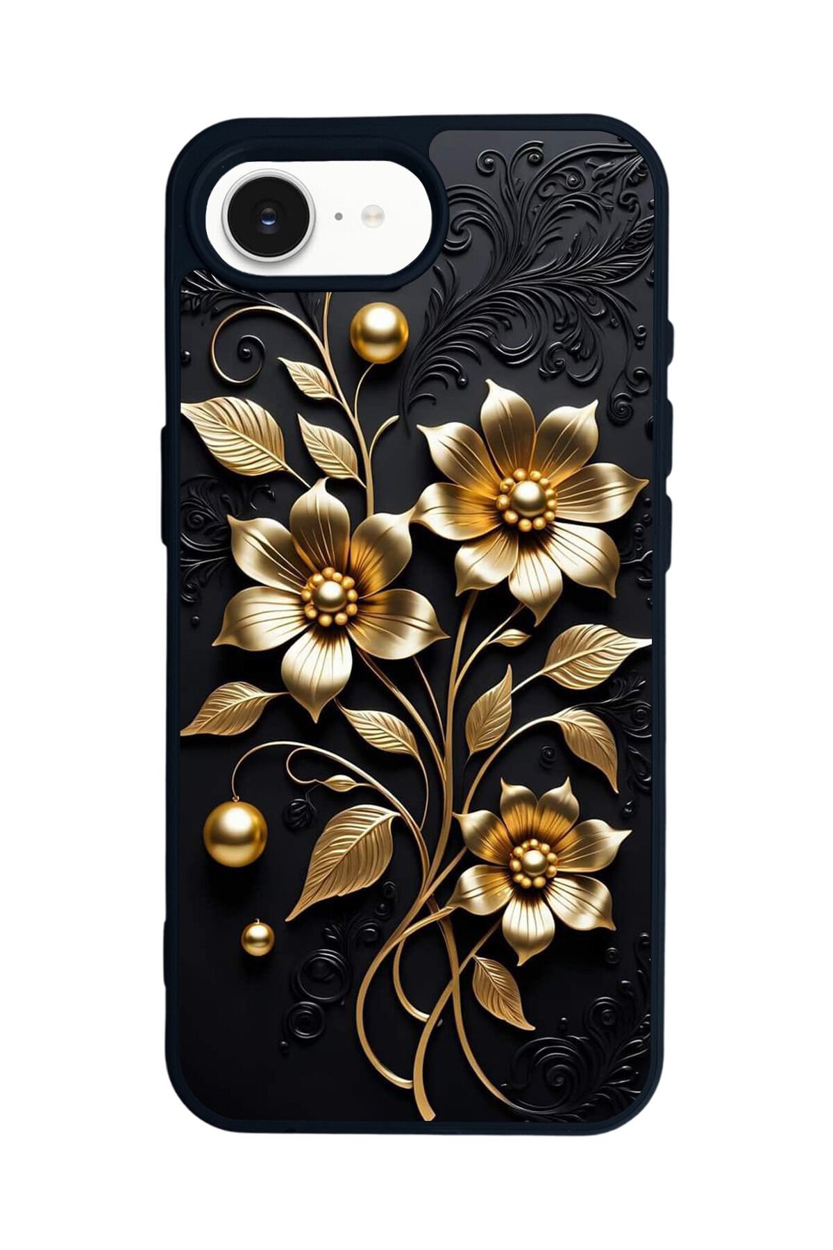 iPhone 16E Uyumlu Yaldizli Cicek Tasarımlı Glossy Premium Kılıf