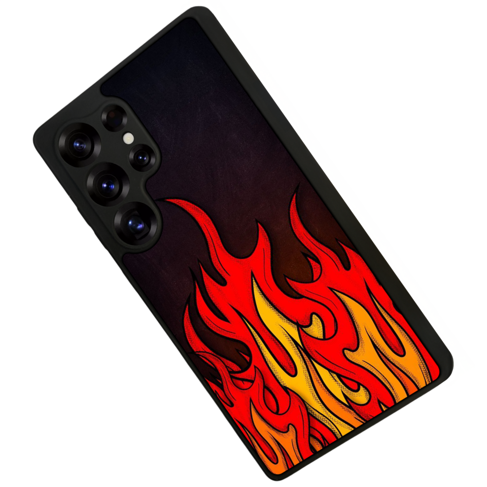 Samsung Galaxy S25 Ultra Uyumlu Retro Flame Patterns Tasarımlı Glossy Premium Kılıf