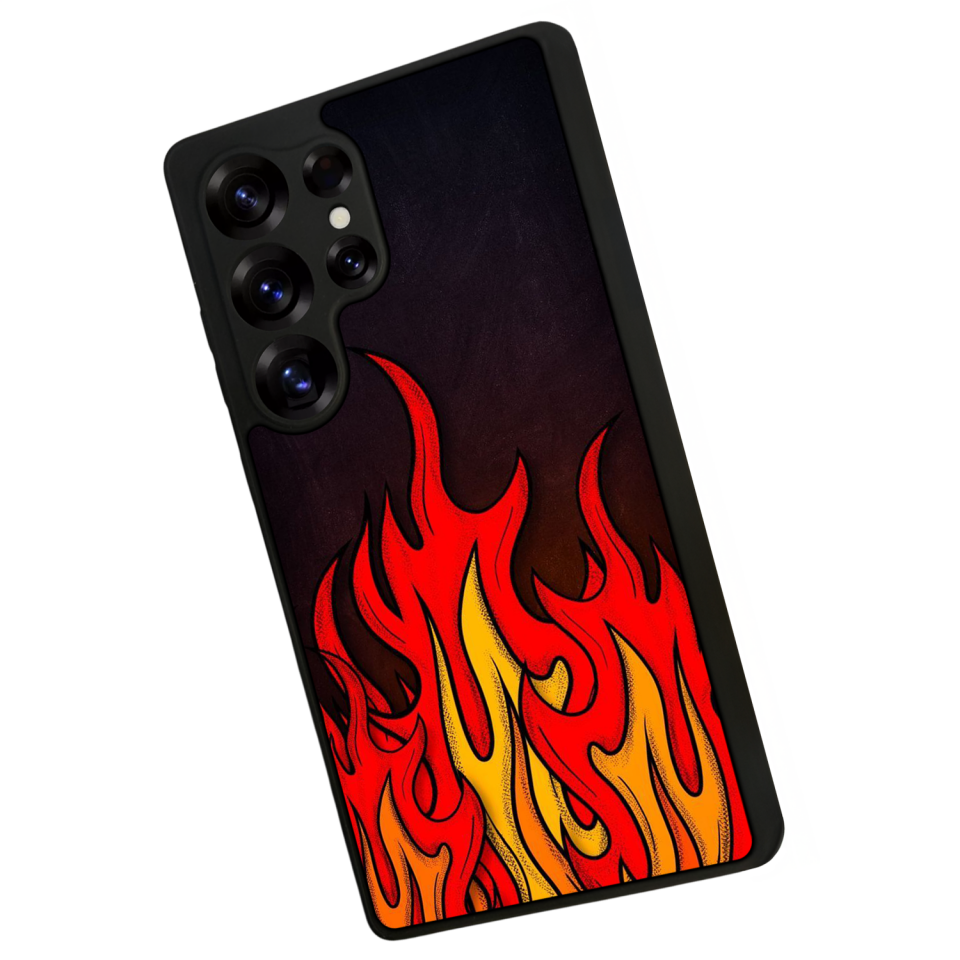 Samsung Galaxy S25 Ultra Uyumlu Retro Flame Patterns Tasarımlı Glossy Premium Kılıf