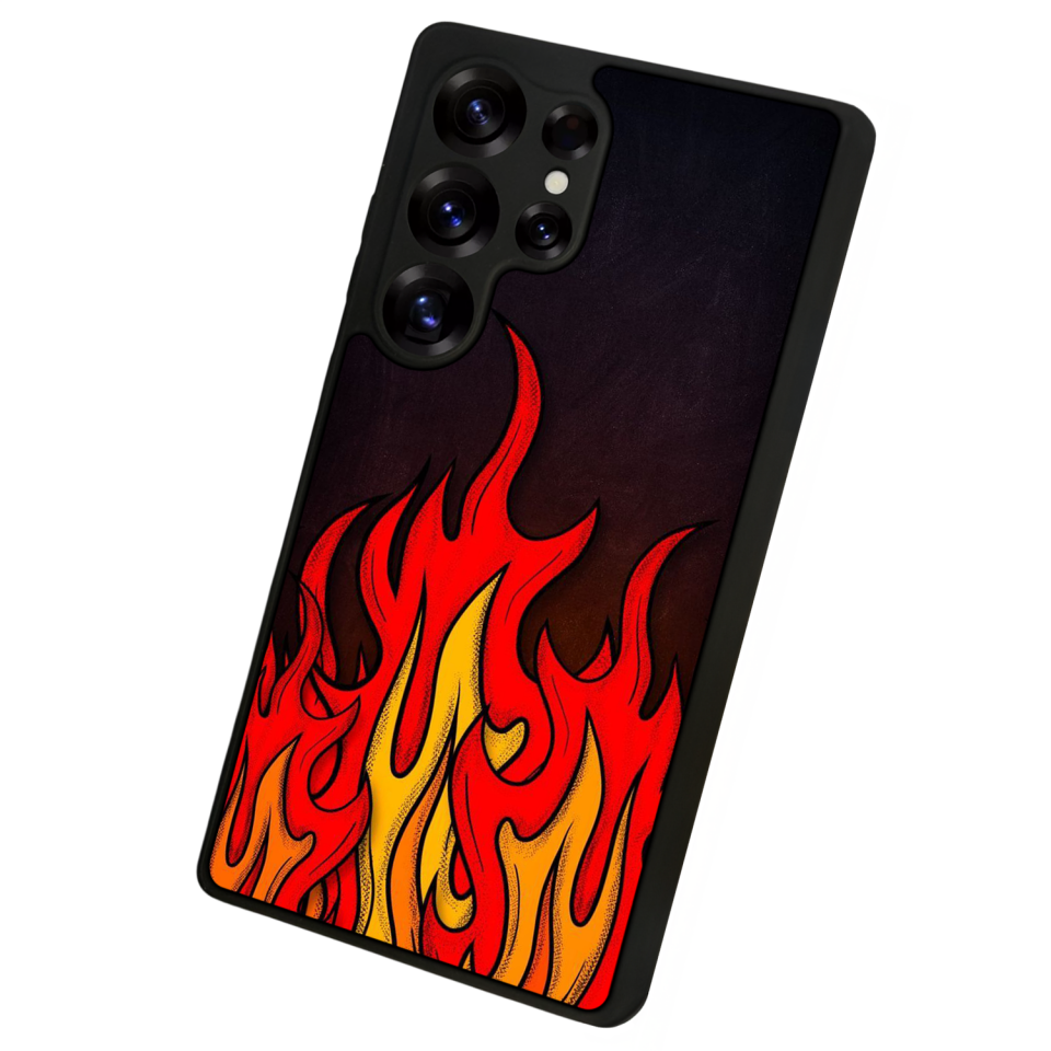 Samsung Galaxy S25 Ultra Uyumlu Retro Flame Patterns Tasarımlı Glossy Premium Kılıf
