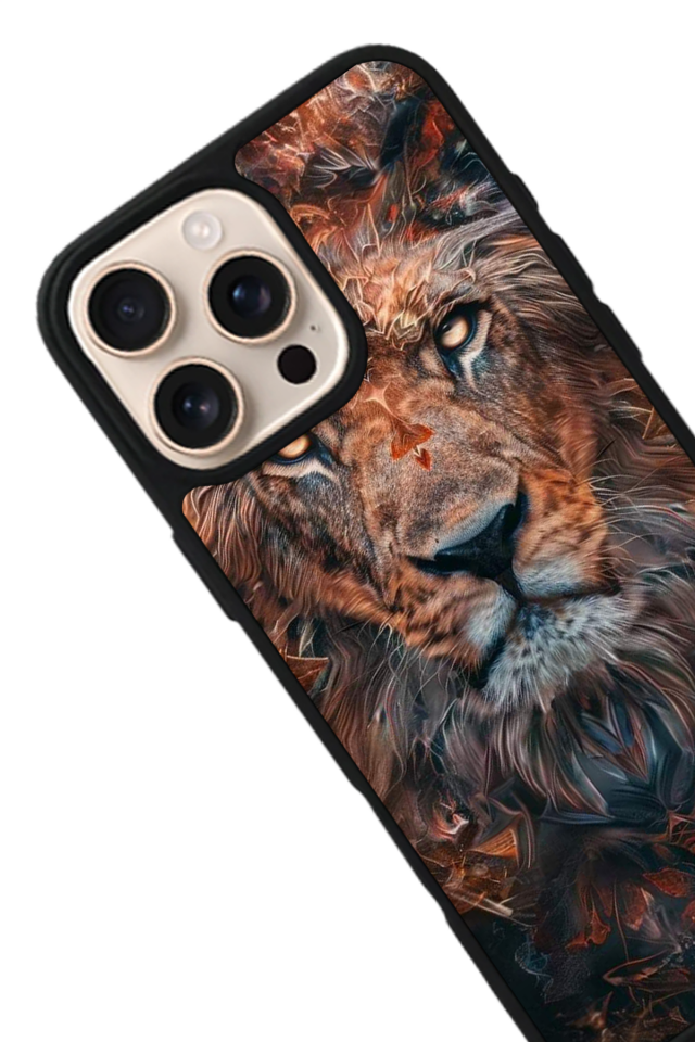 iPhone 16 Pro Uyumlu Aslan Tasarımlı Glossy Premium Kılıf