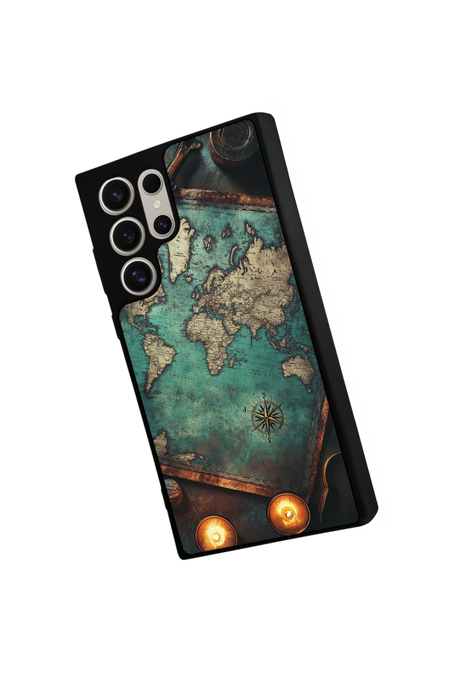 Samsung Galaxy S22 Ultra Uyumlu Harita Tasarımlı Glossy Premium Kılıf