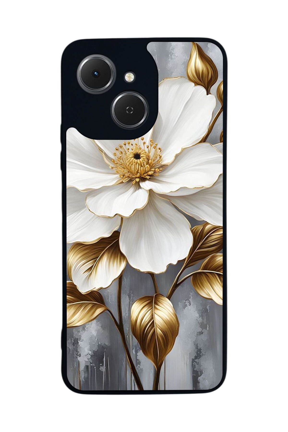 Tecno Spark 40C Uyumlu Yaldizli Cicek Tasarımlı Glossy Premium Kılıf