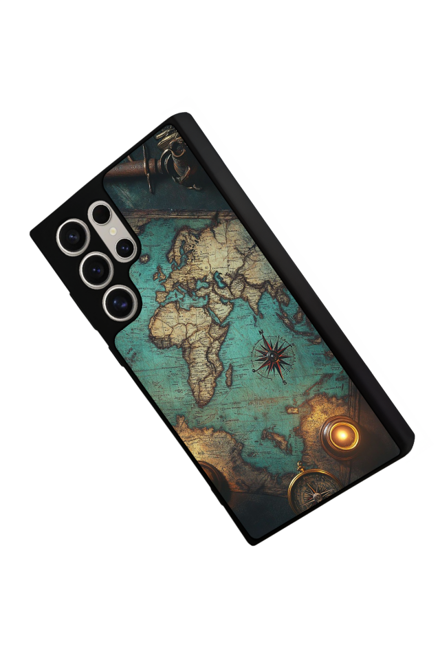 Samsung Galaxy S22 Ultra Uyumlu Harita Tasarımlı Glossy Premium Kılıf