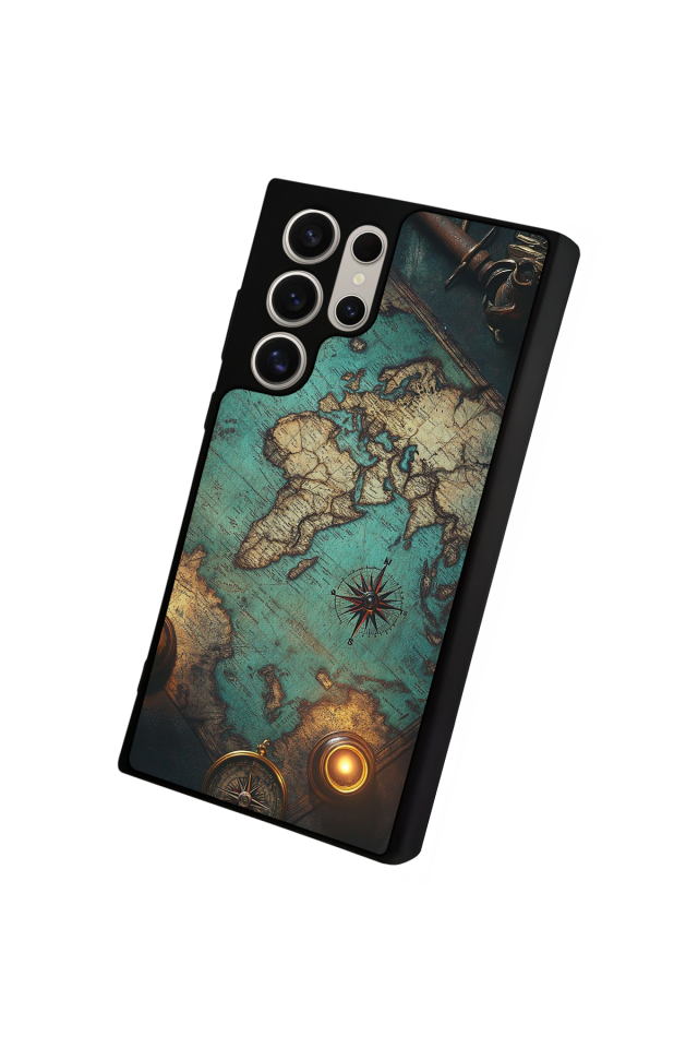 Samsung Galaxy S22 Ultra Uyumlu Harita Tasarımlı Glossy Premium Kılıf