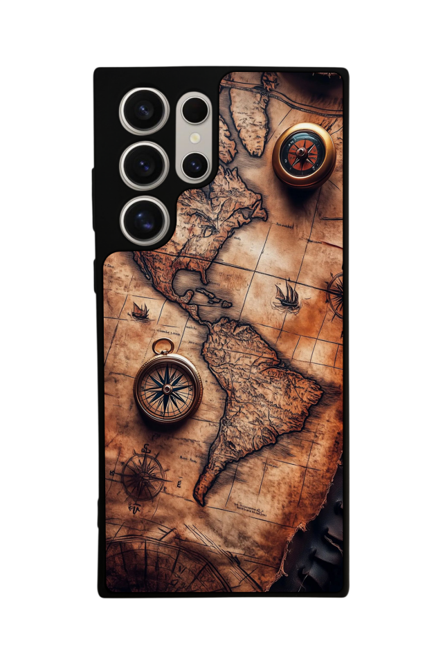 Samsung Galaxy S22 Ultra Uyumlu Harita Tasarımlı Glossy Premium Kılıf