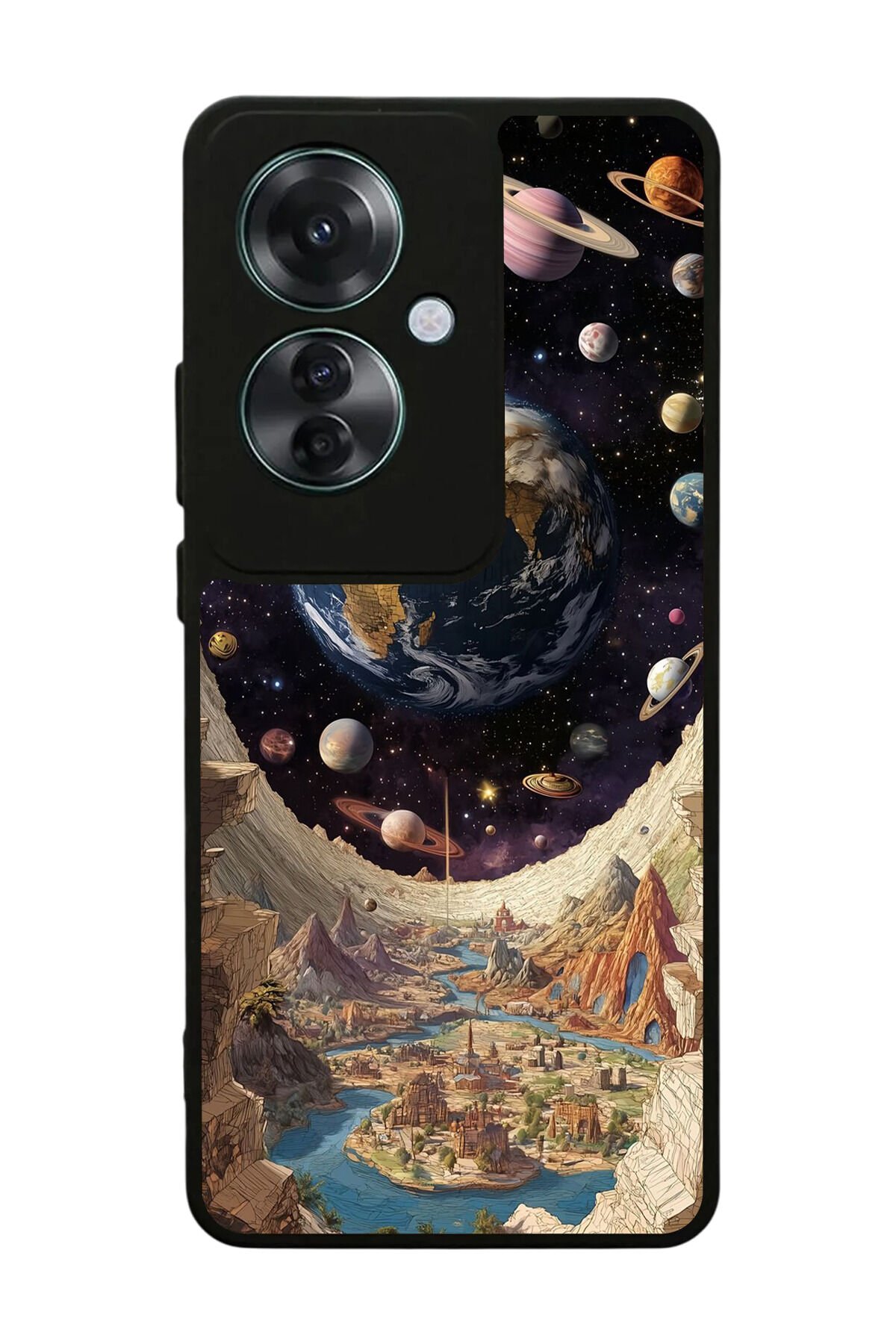 Oppo Reno 11F Uyumlu Uzay Tasarımlı Glossy Premium Kılıf