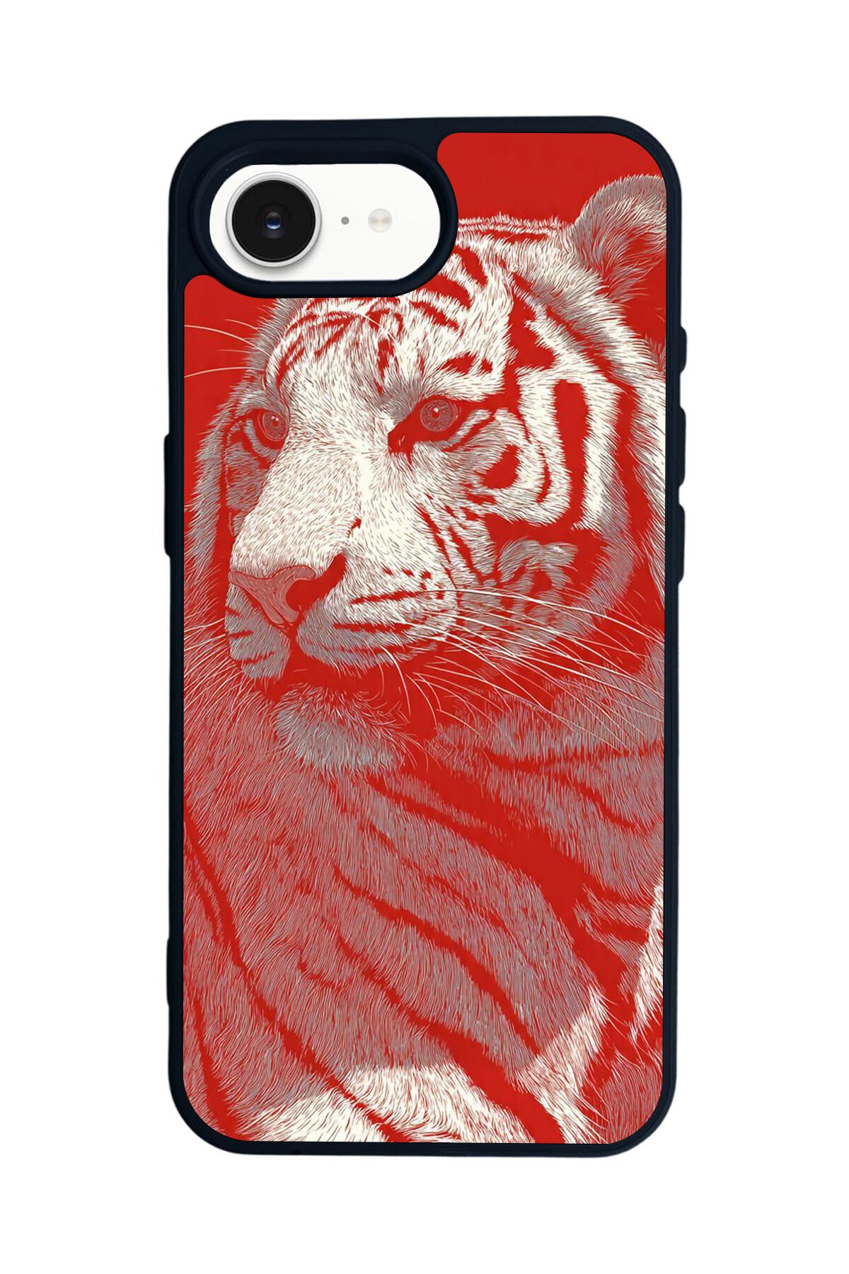 iPhone 16E Uyumlu Kirmizi ve Kaplan Tasarımlı Glossy Premium Kılıf